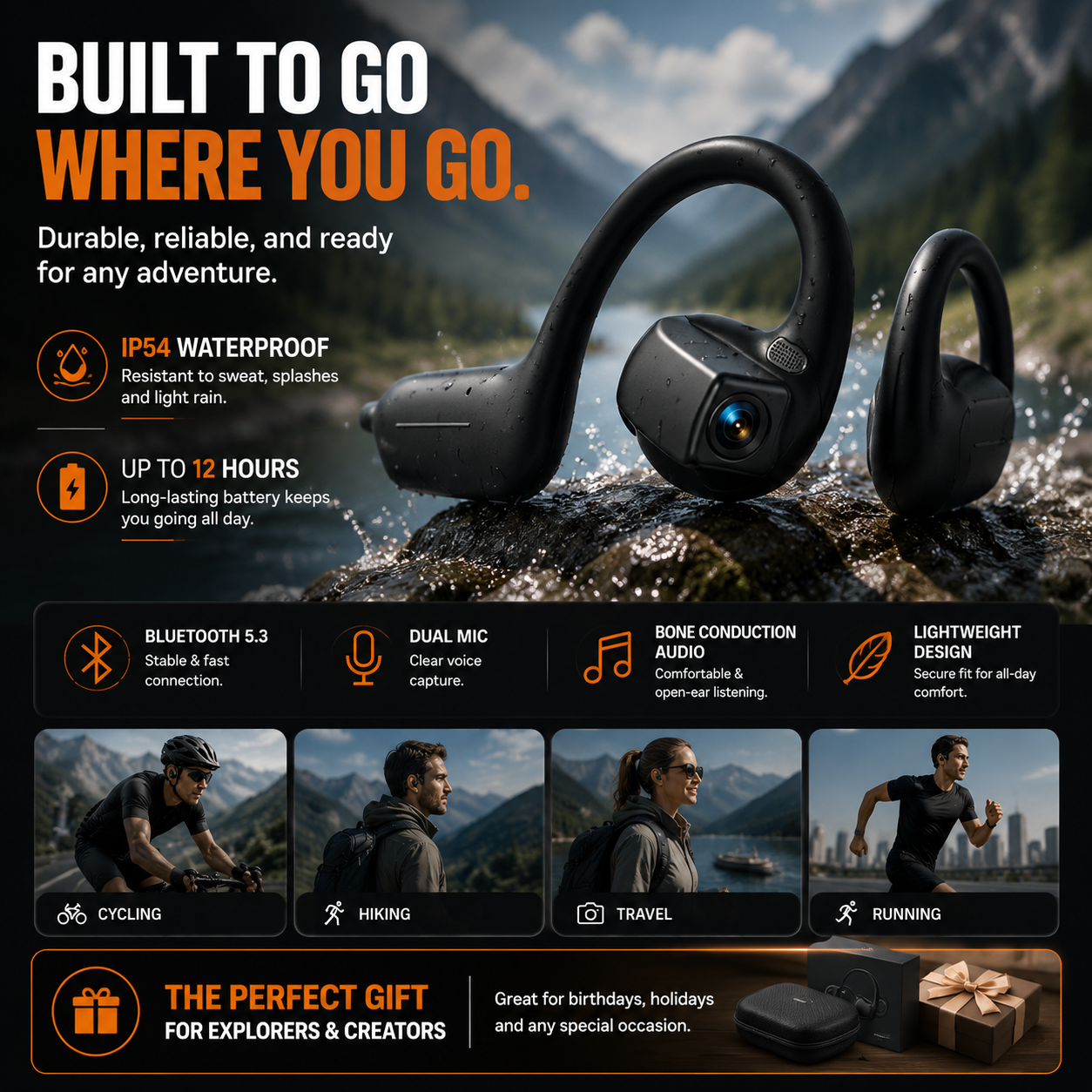 🎥 8MP Smart Camera Open-Ear Headset – POV Video, Calls & AI Assistance 🎧
