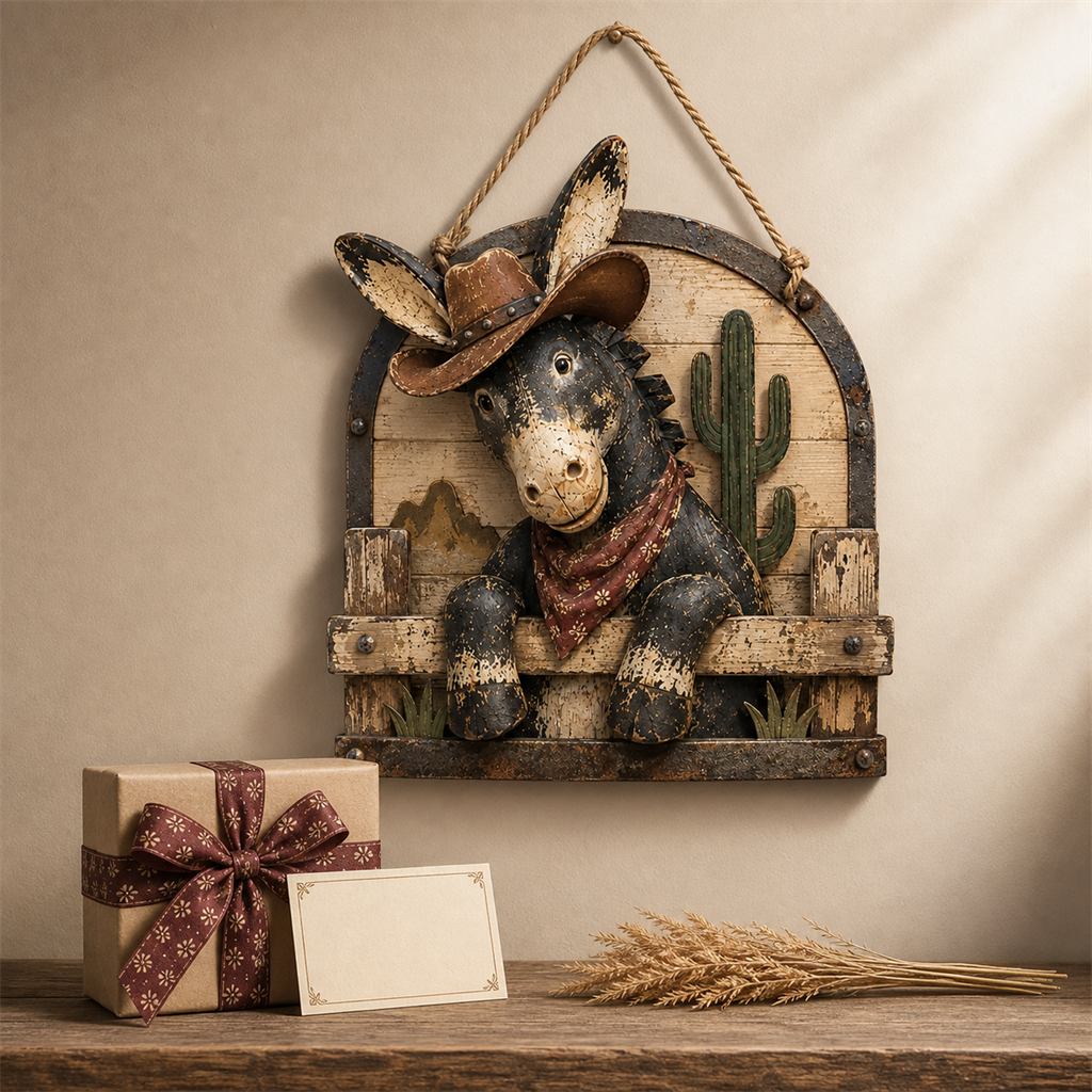 🤠 Rustic Cowboy Donkey 3D Wall Art – Farmhouse Country Hanging Decor 🫏