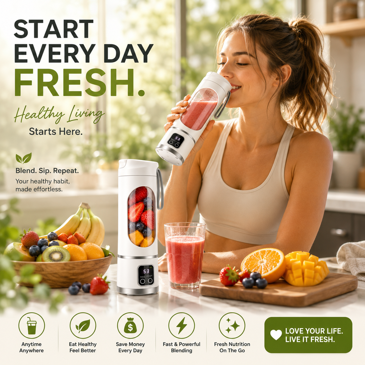 🥤 Heavy-Duty 12-Blade USB Rechargeable Portable Blender ⚡
