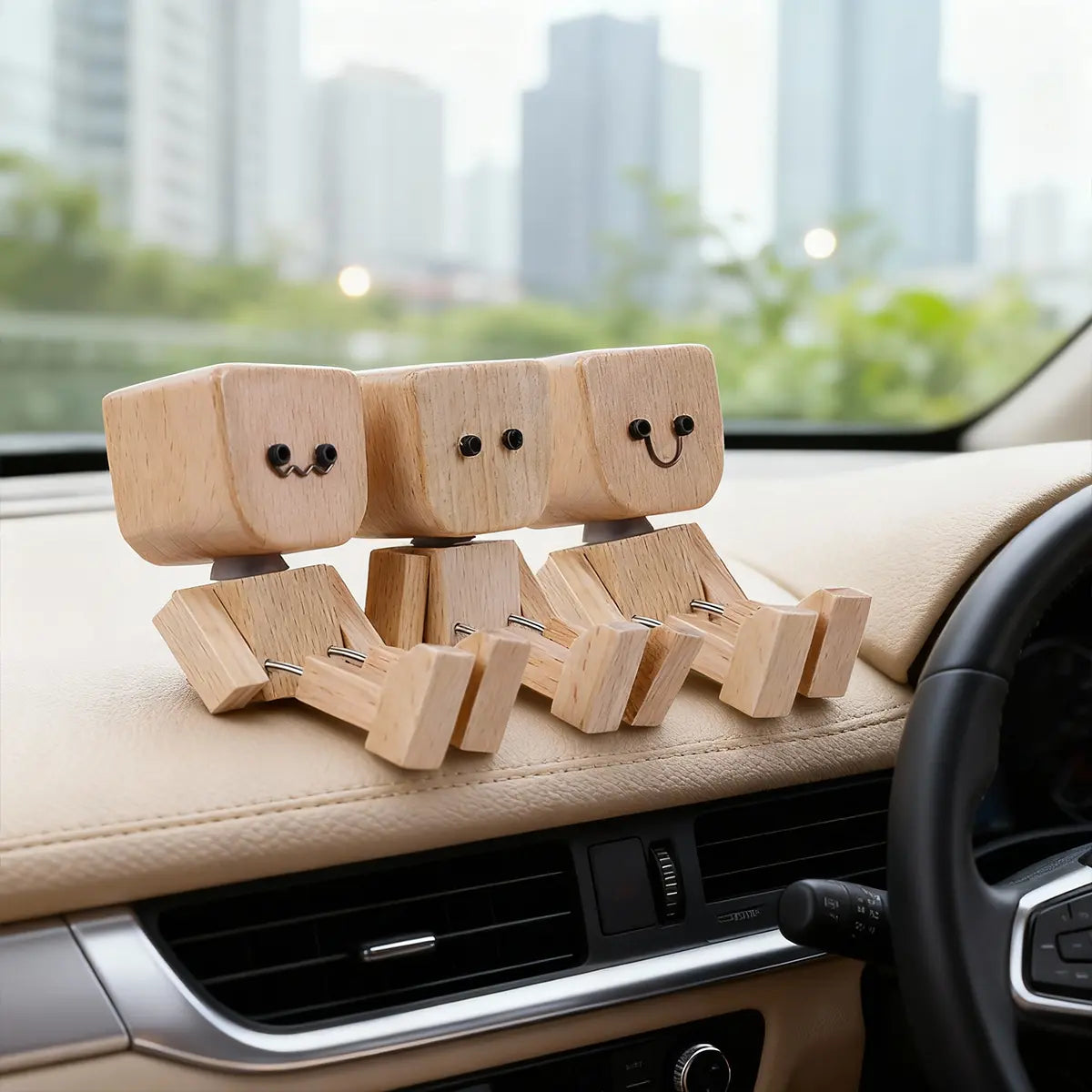 Handmade Shaking Wooden Man Car Dashboard Ornament