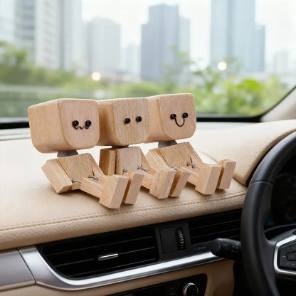 Handmade Shaking Wooden Man Car Dashboard Ornament