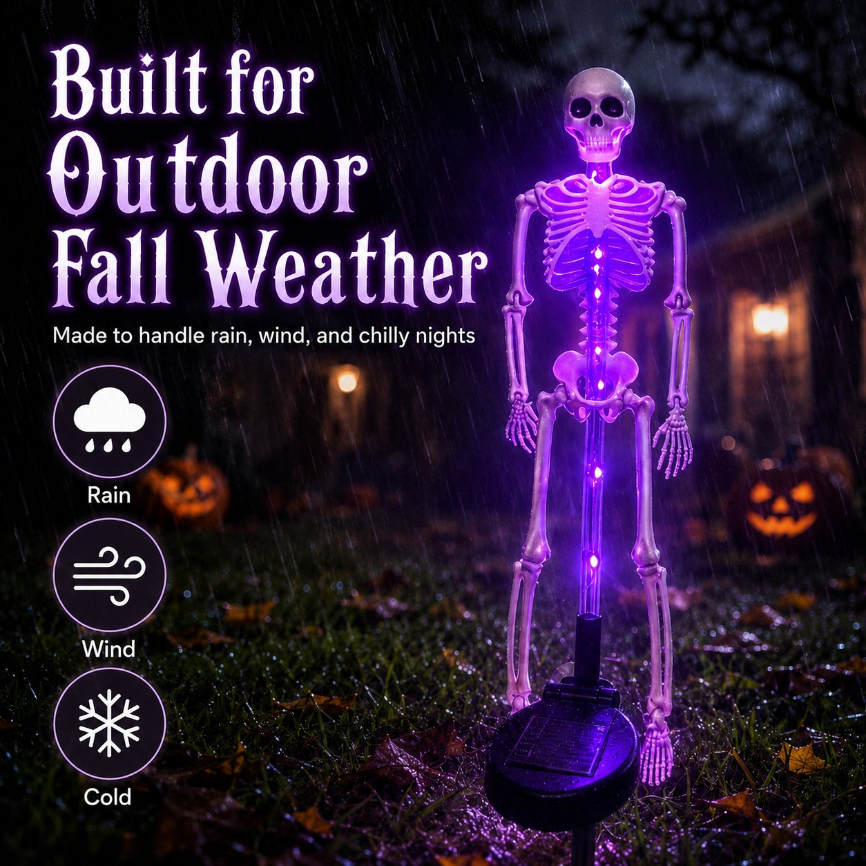 💜 Solar Light-Up Skeleton Yard Stake – Purple Glow Halloween Outdoor Decor 👻