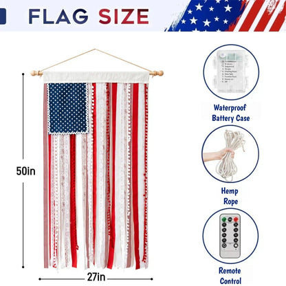 🔥 55% OFF Today Only 🇺🇸 Lighted Rag American Flag Banner ✨ Patriotic Porch Decor 🎆