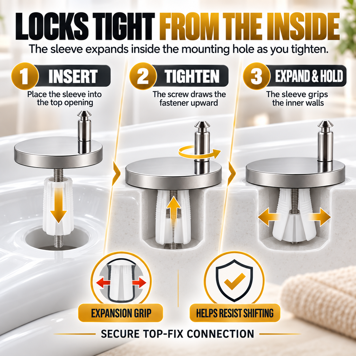 🔩 Top-Fix Toilet Seat Expansion Hinge Repair Kit – Rock-Solid Wobble Fix 🚽