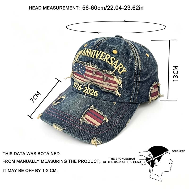🧢🇺🇸 1776–2026 250th Anniversary Denim Cap | Patriotic Adjustable Hat