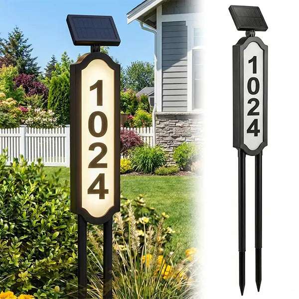 🏡 Solar Illuminated House Number Sign | Outdoor Address Light