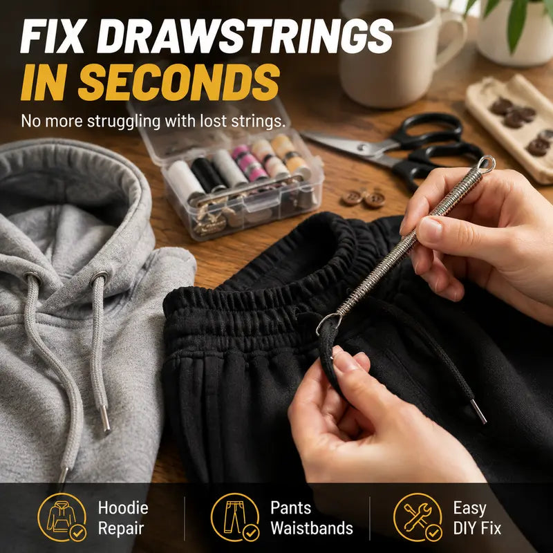 🧵 2PCS Flexible Drawstring Threader Set Clothes Needle Waistband Replacement Tool 👖