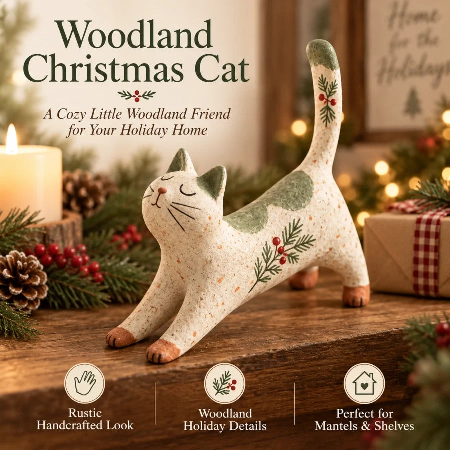 😽🐈 Woodland Christmas Cat Figurine