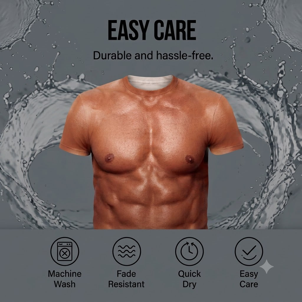 3D-Printed Muscle-Effect Fake Abs Short-Sleeve T-Shirt