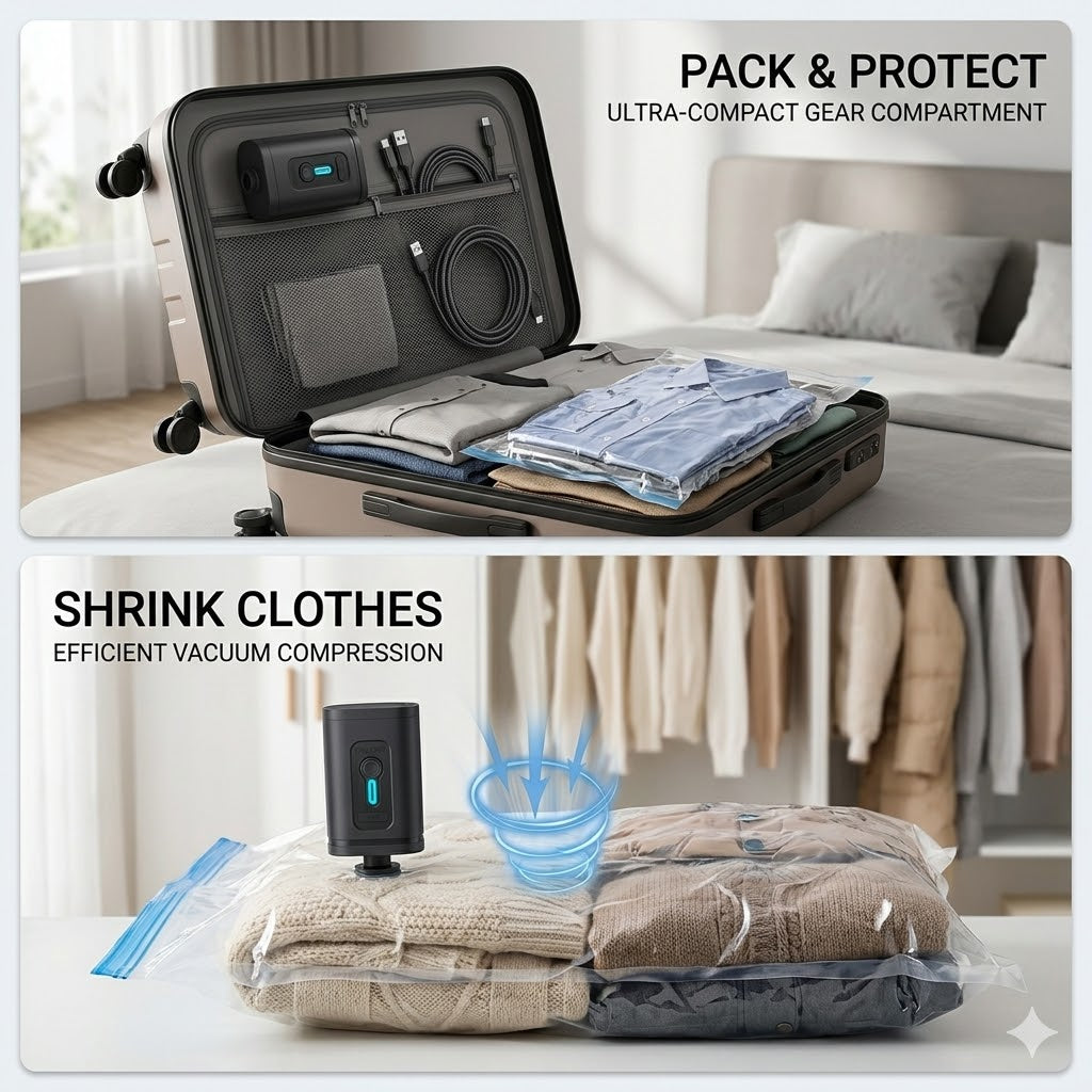 Portable mini air pump, rechargeable, comes with a storage bag and a 6-foot charging cable