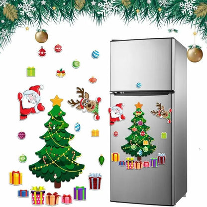 🎄 DIY Christmas Fridge Magnet Set – Build Your Own Holiday Tree with Santa, Reindeer & Snowman