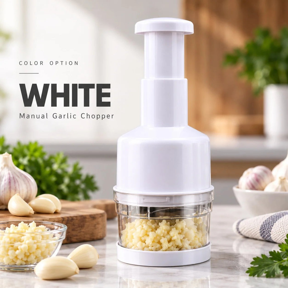 🧄 55% OFF One-Tap Garlic Chopper – Stainless Steel Manual Food Cutter for Effortless Cooking