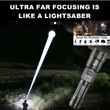 🔦 Rechargeable LED Flashlight – Zoom Beam & Power Bank Function 🔋