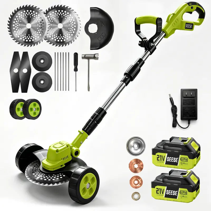 21V Cordless 3-in-1 Grass Trimmer, Edger & Mini Lawn Mower with 2 Batteries
