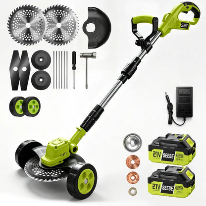 21V Cordless 3-in-1 Grass Trimmer, Edger & Mini Lawn Mower with 2 Batteries