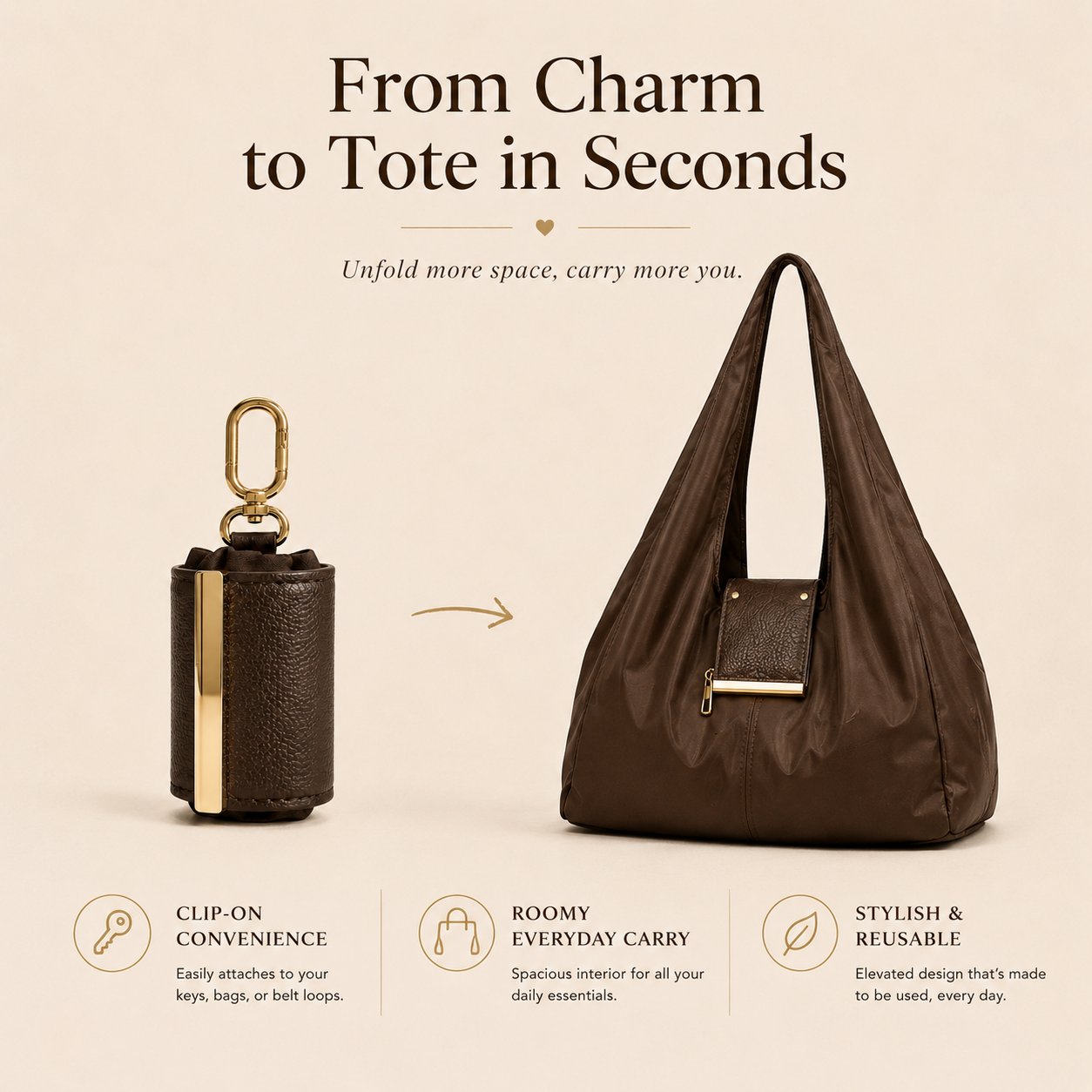 💞50K+ SOLD!🔥Secret Carry Foldable Tote Charm Bag👜