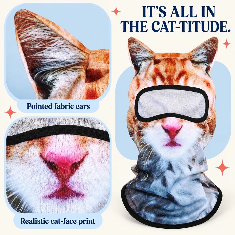 🐱 3D Cat Balaclava – Lightweight Cat Ear Ski Mask & Costume 🎭
