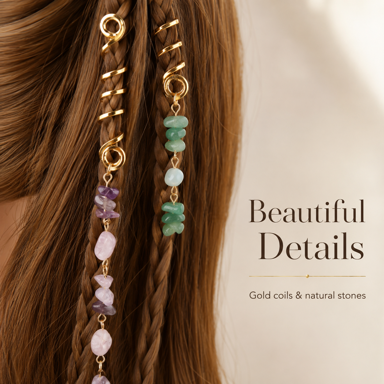 European and American-style bold braided hair ties with unique natural stone pendants