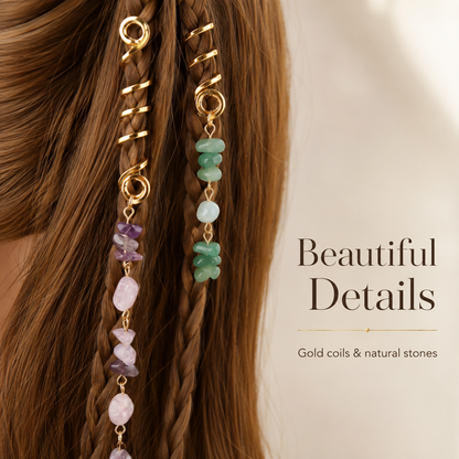 European and American-style bold braided hair ties with unique natural stone pendants