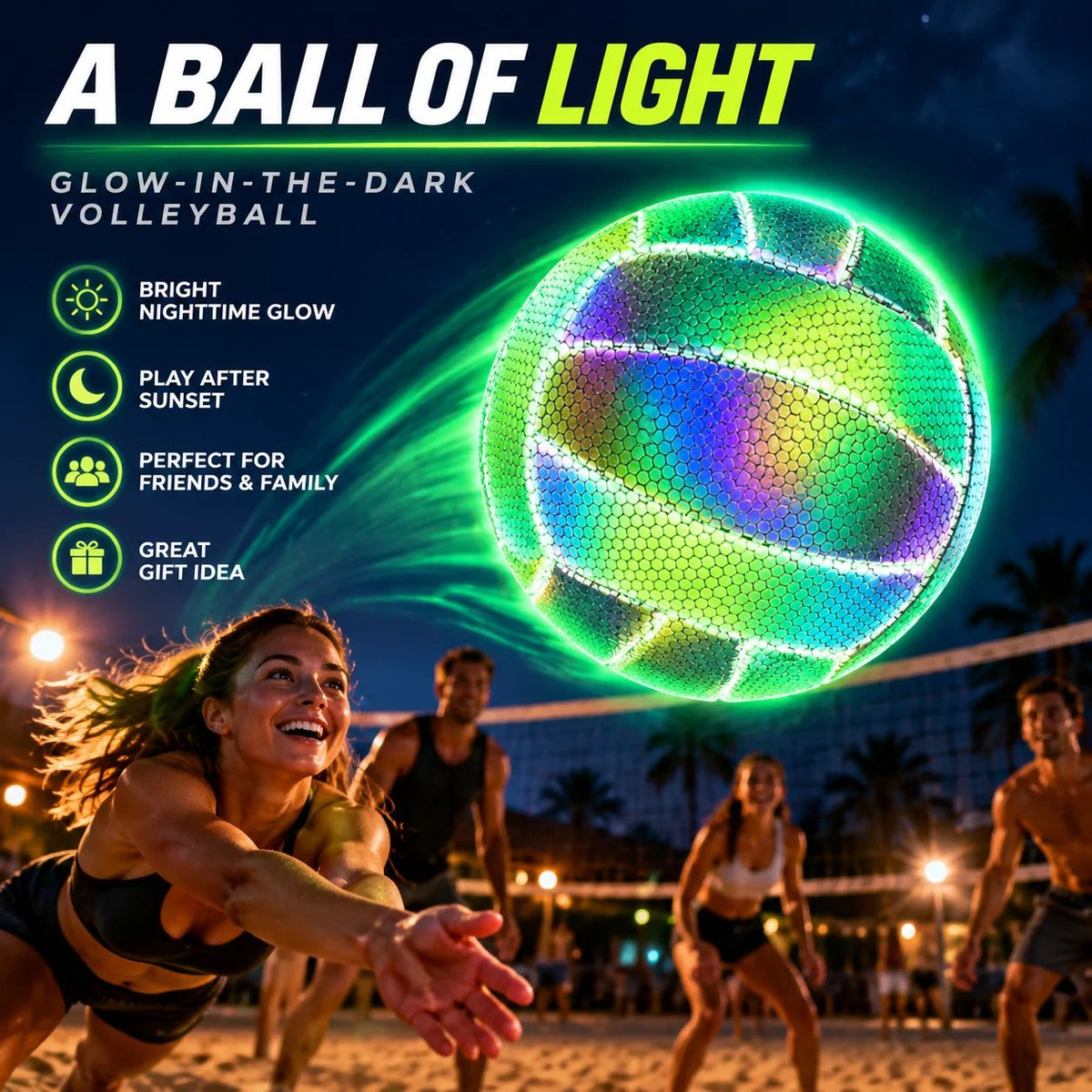 🏐 Reflective Light-Up Volleyball - Glow in the Dark Outdoor Night Sports Ball  ✨