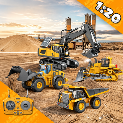 🚜 4-in-1 RC Construction Vehicle Fleet - Remote Control Excavator Dump Truck Toy Set 🏗️