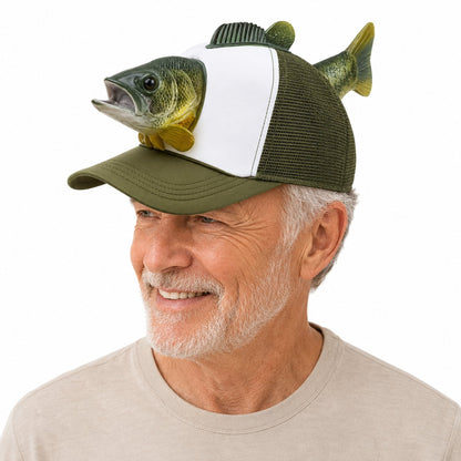 3D Fish Trucker Hat Realistic Bass Fishing Mesh Cap