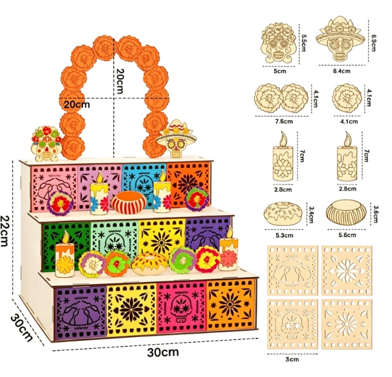 🔥Last Day 49% OFF - 🌼 Día de los Muertos 3-Tier Wooden Remembrance Altar Display Set 💀