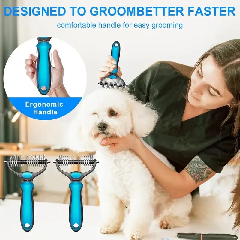 🐾 Double-Sided Pet Grooming Brush – Hurtless Undercoat Rake for Dogs & Cats ✨