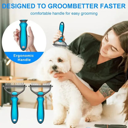 🐾 Double-Sided Pet Grooming Brush – Hurtless Undercoat Rake for Dogs & Cats ✨