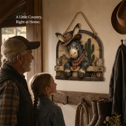 🤠 Rustic Cowboy Donkey 3D Wall Art – Farmhouse Country Hanging Decor 🫏