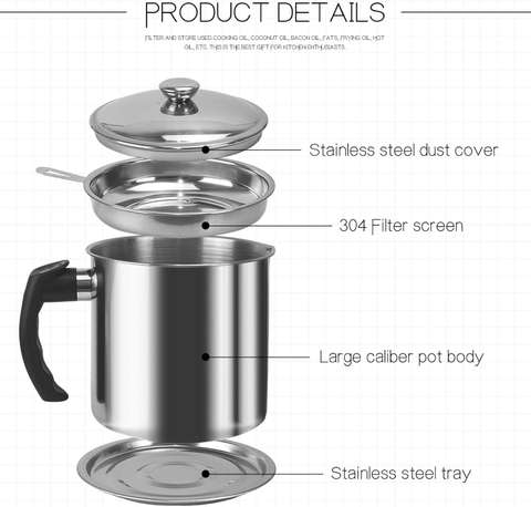 🍳 LIMITED-TIME 50% OFF! ✨ 304 Stainless Steel Oil Keeper with Filter – Food-Grade, Fine Mesh, Drip-Proof 🛡️