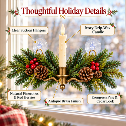 🕯️🌲 Evergreen Window Glow™ | Remote-Controlled Christmas Candle Swag