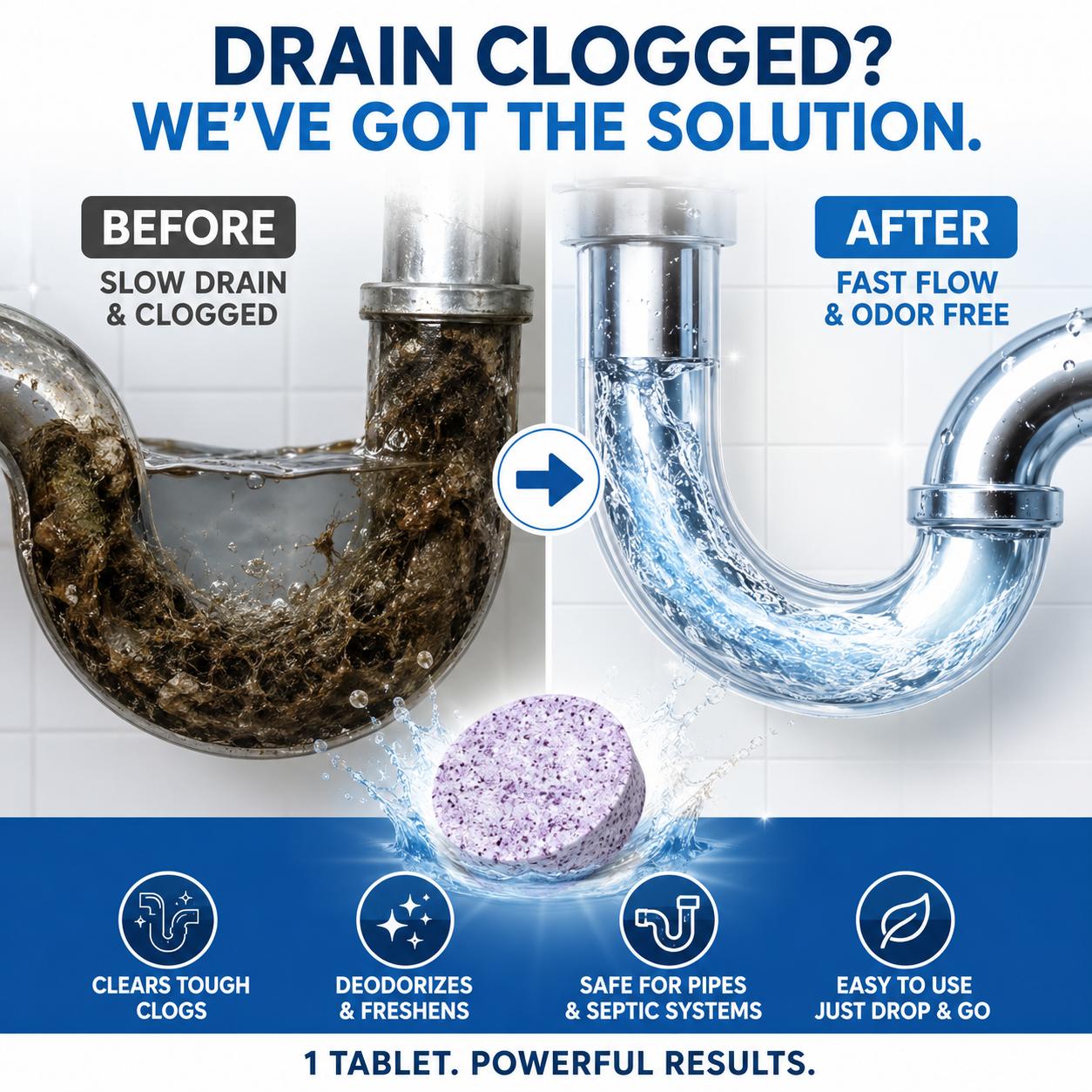 🧼50% OFF TODAY🚿 Multi-Purpose Pipe Cleaner Tablets ✨Cleans Drains, Washers & Septic Systems