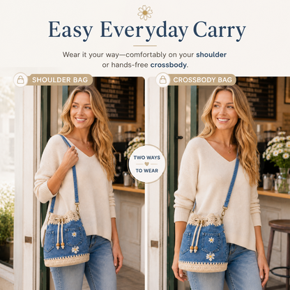 🔥Last Day 49% OFF-🌼 Denim Crochet Daisy Bucket Bag & Crossbody Purse 👜