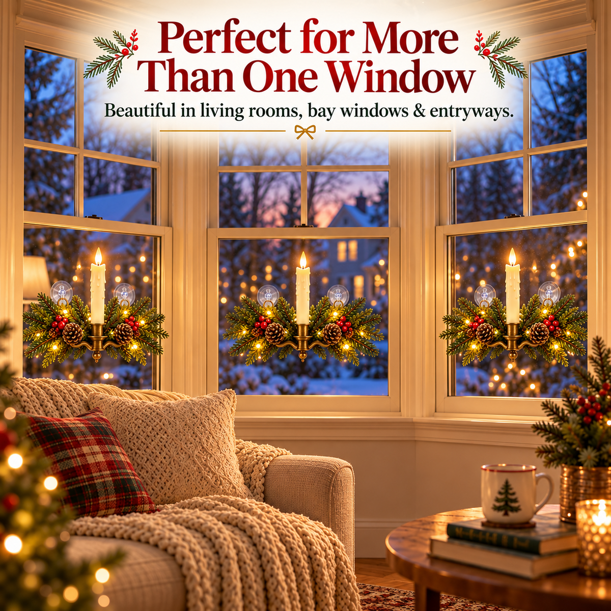 🕯️🌲 Evergreen Window Glow™ | Remote-Controlled Christmas Candle Swag
