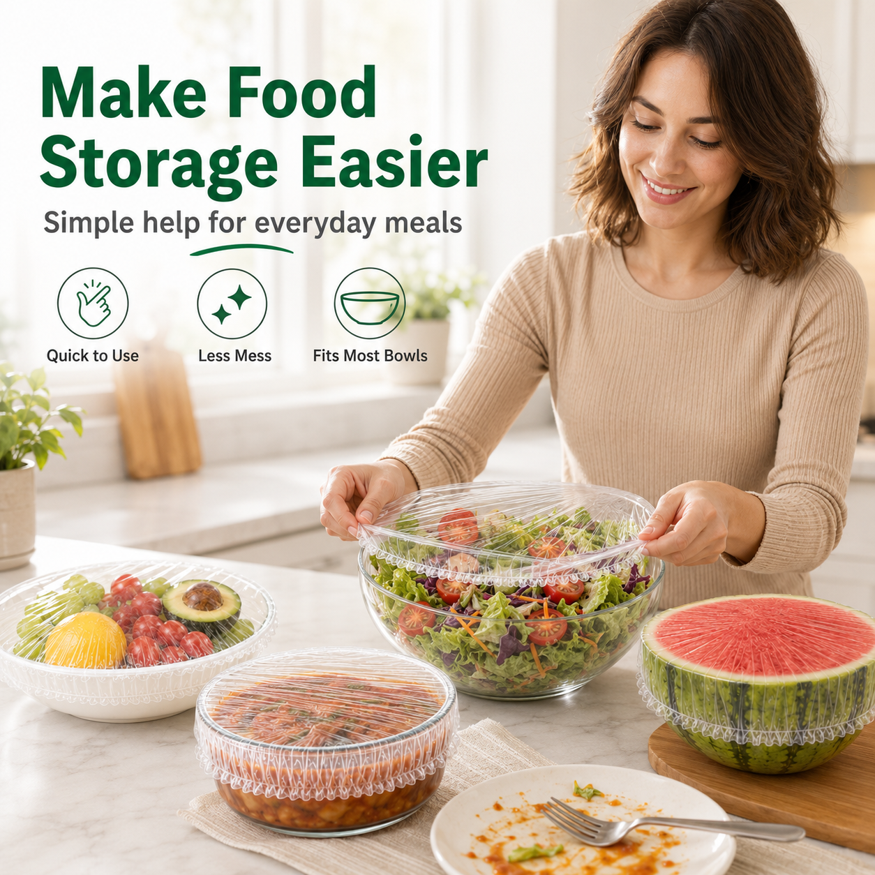 🥗 100Pcs Reusable Elastic Food Storage Covers Set 🍉