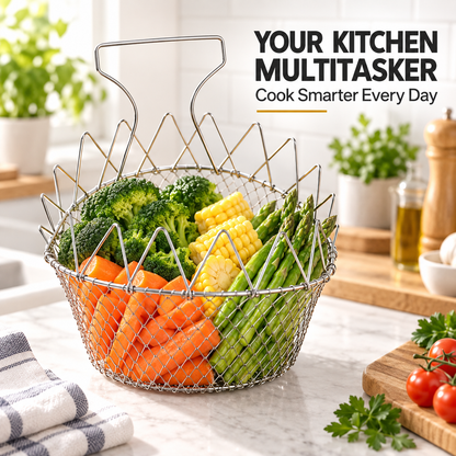🔥 BUY 1 GET 1 FREE – Foldable Stainless Steel Frying Basket & Colander ✨