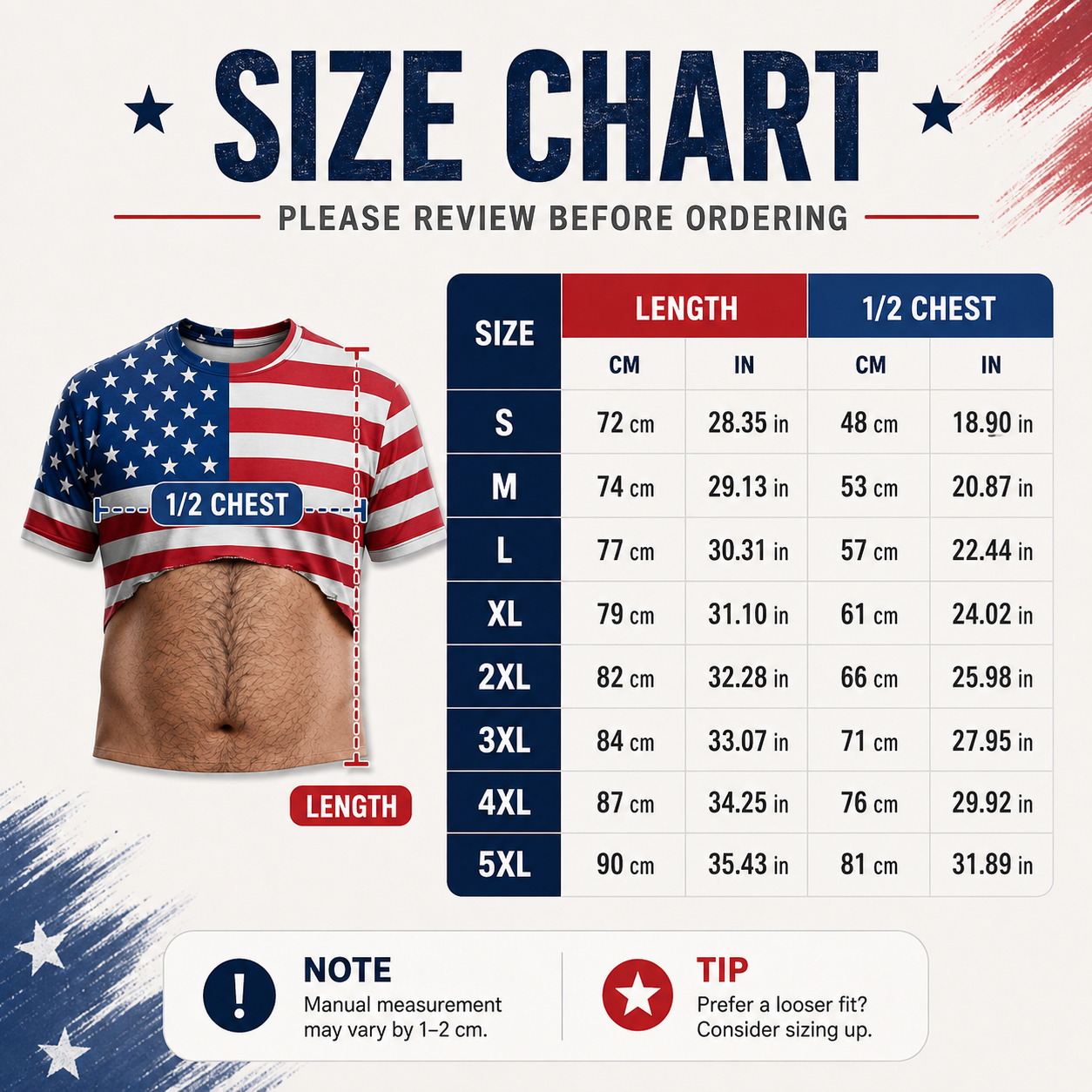 🇺🇸 Men's Novelty Patriotic American Flag Body Hair 3D Printed T-Shirt 👕