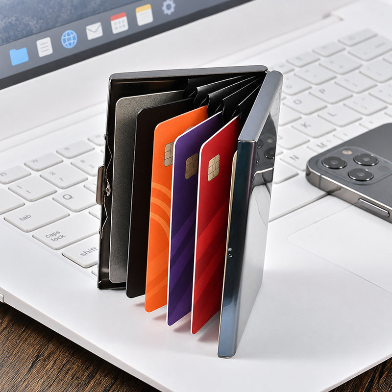 💳 Stainless Steel RFID-Blocking Card Holder – Slim 6-Slot Security Wallet ✨