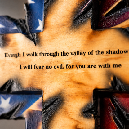 ✝️ Patriotic American Flag Wooden Cross Wall Decor | Psalm 23 Faith Gift
