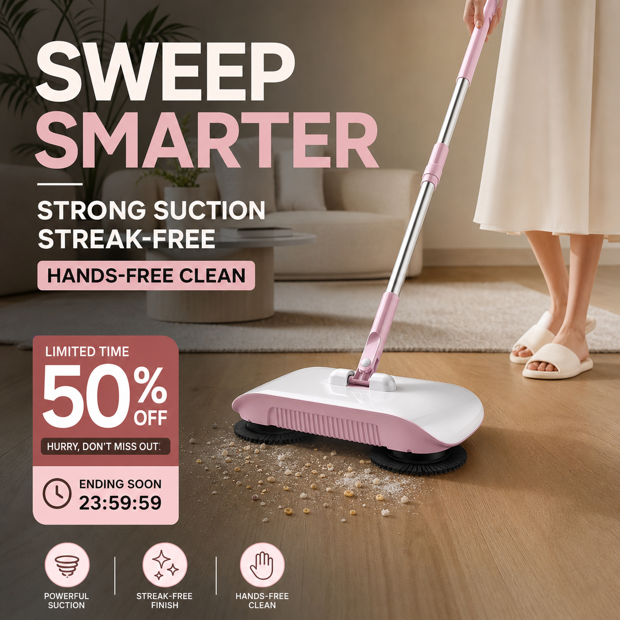 🧹 Manual Push Sweeper Mop – No-Charge Hard Floor Cleaning Tool