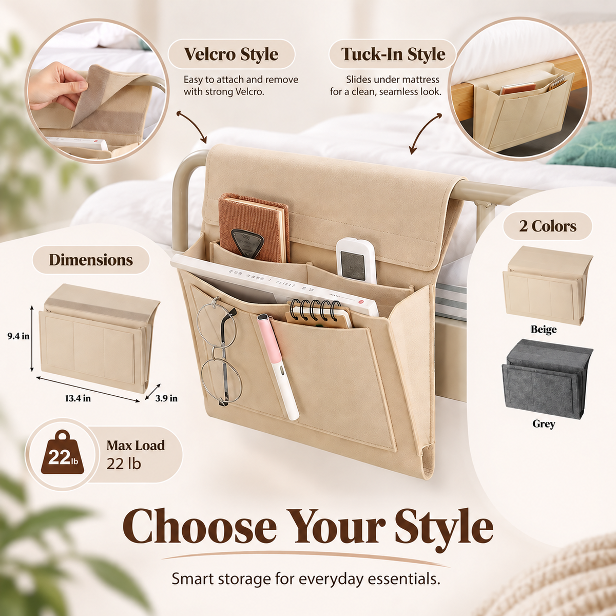 🛏️ Hanging Felt Bedside Caddy Organizer – 5-Pocket Mattress & Sofa Storage ✨
