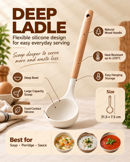 🍳 Flexible Silicone Kitchen Utensils – 3-Piece Wood Handle Cooking Set