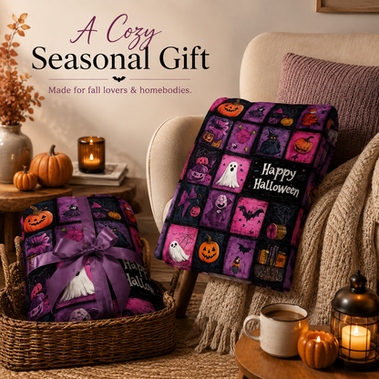 🎃 Halloween Autumn Printed Flannel Throw Blanket for Sofa & Bed 🍂