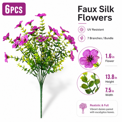 🌸 6PCS Faux Silk Flowers 🌿 Instantly Upgrade Your Space | UV Resistant Home Decor ✨