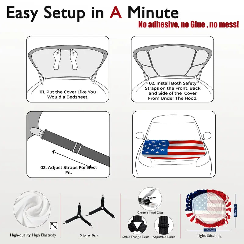 🎉4th Of July Flash Sale 65K+🔥American Car Hood Flag🦅No Glue No Tools🚗 Install in 1 Minute