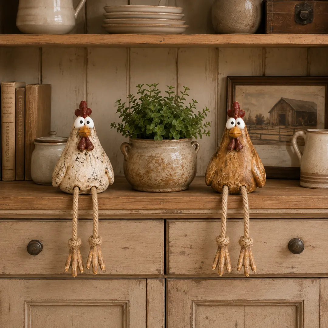 ✨ Rustic Farmhouse Chicken and Goose Shelf Sitters with Swinging Legs 🐔