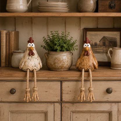 ✨ Rustic Farmhouse Chicken and Goose Shelf Sitters with Swinging Legs 🐔