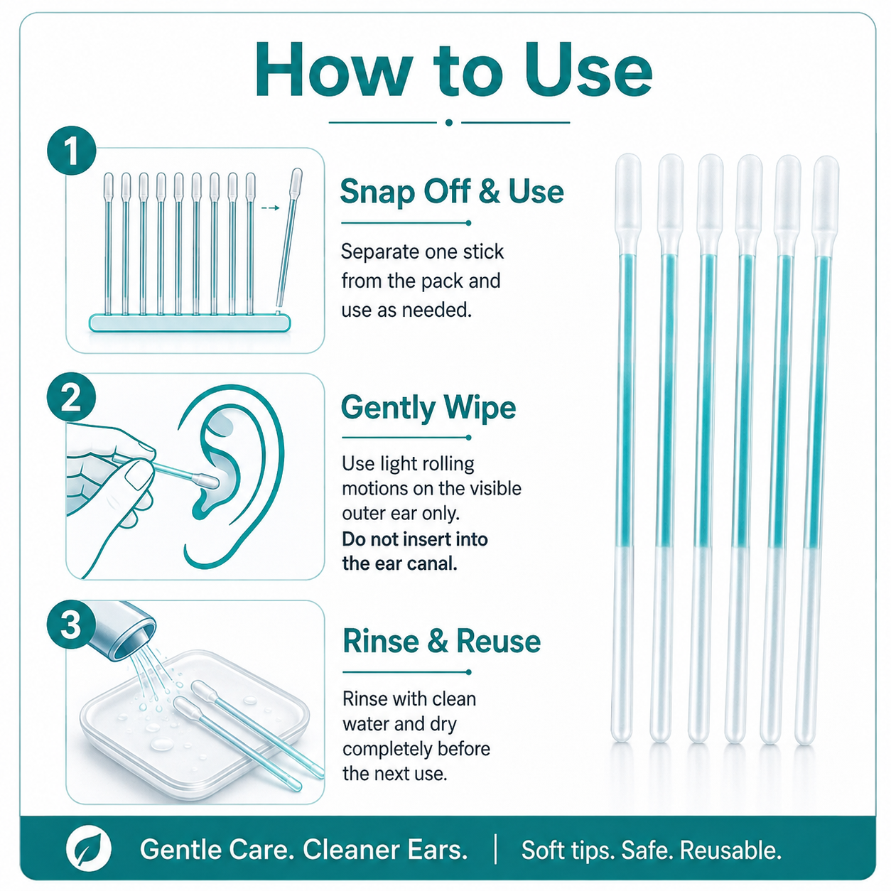 👂 24-Piece Reusable Soft Outer-Ear Cleaning Sticks Set with Storage Case 💧