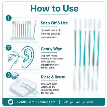 👂 24-Piece Reusable Soft Outer-Ear Cleaning Sticks Set with Storage Case 💧